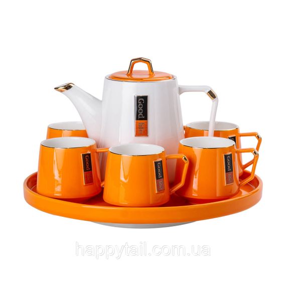 Чайный сервиз на 6 персон с фарфоровой подставкой Orange HP-15-27