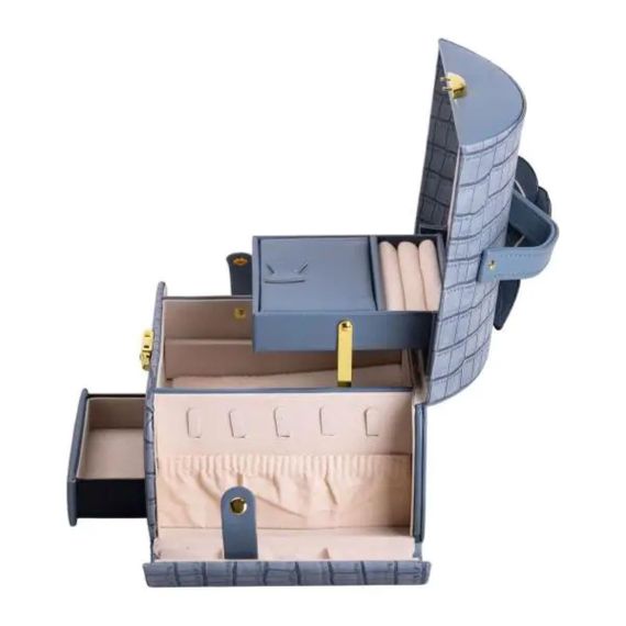 Скринька для прикрас з еко шкіри 3 яруси із замком органайзер для ювелірних виробів HP-5-21BL | Зображення 2