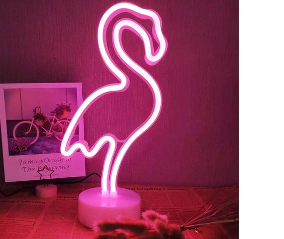 Неоновый ночник-светильник Фламинго LED для комнаты работает от батареек и USB | Зображення 2