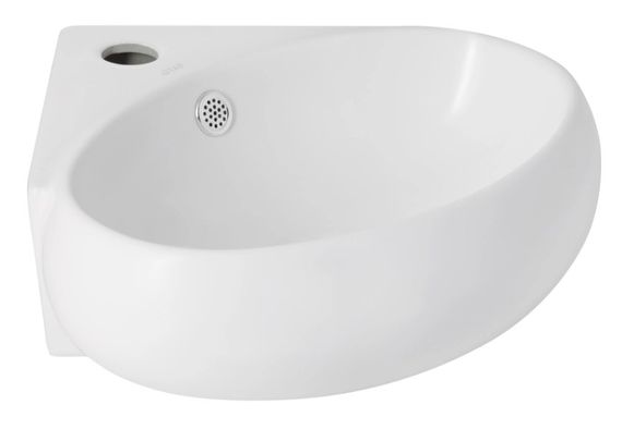 Раковина підвісна Qtap Leo N 380x360x130 мм, White, кутова, овальна, без донного клапана QT11115010WN