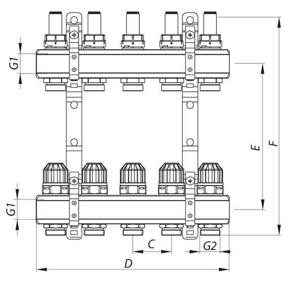 Колекторний блок з витратомірами Koer KR.1110-05 1"x5 ways (KR2642) | Зображення 1