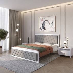 Двоспальне дерев'яне ліжко Mebigrand Барселона Б2 Сіро-блакитний (S2010R80B)/Аляска 93 (Сірий) 160х190 см (MBG-13616)