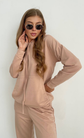 Женский спортивный костюм худи и джоггеры демисезонный двунитка BF536 размер 42/44, цвет бежевый | Зображення 1