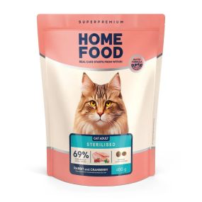 Сухий корм HOME FOOD For sterilised/neutered для стерилізованих/кастрованих дорослих котів з кроликом та журавлиною, 400 г