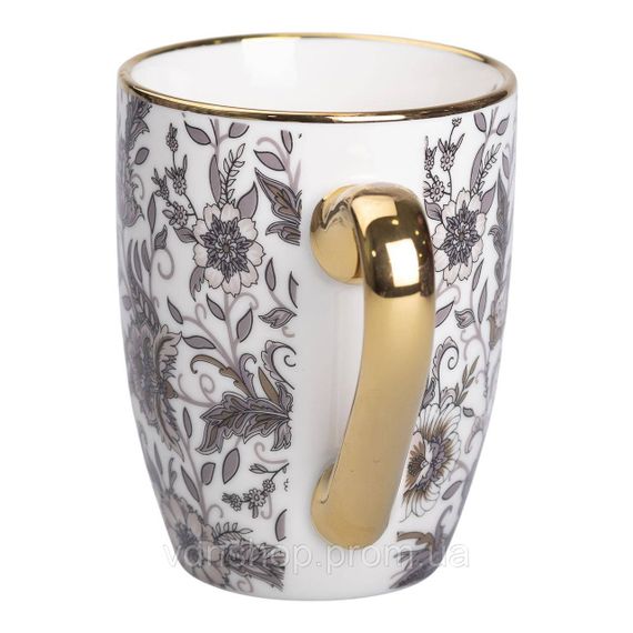 Фарфоровая чашка 400 мл с золотым ободком и золотой ручкой Серая RX-N240665G | Зображення 1