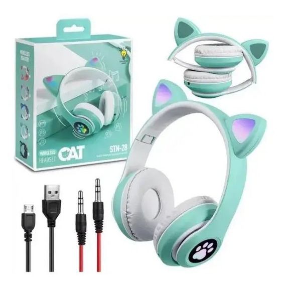 Беспроводные LED наушники с кошачьими ушками CAT STN-28. ND-659 Цвет: зеленый | Зображення 1