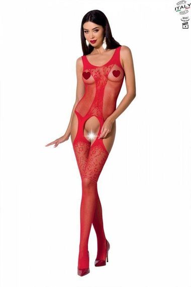 Бодістокінг з імітацією панчіх і ажурною вставкою Passion BS072 red sexstyle