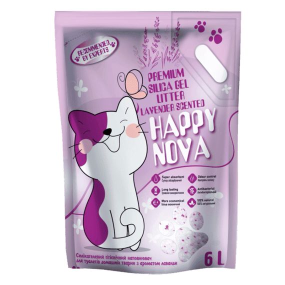 Силикагелевый наполнитель для кошачьего туалета с ароматом лаванды Happy Nova, 6 л