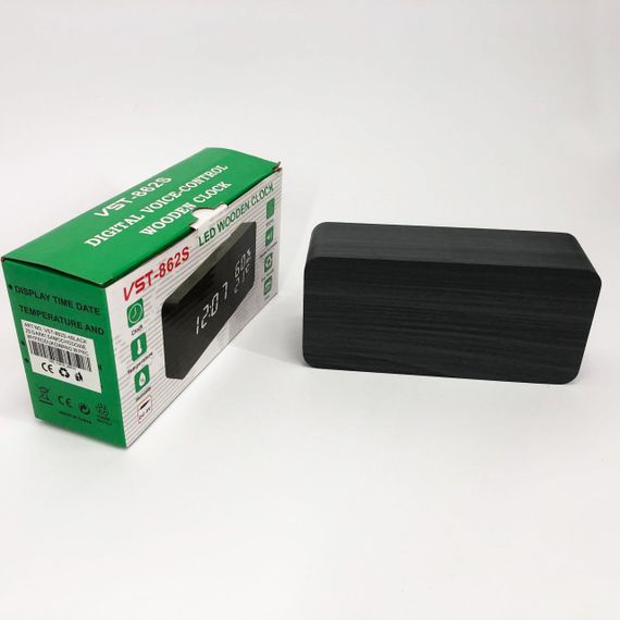 Электронные настольные часы VST-862S-4 черные с зеленой подсветкой, с датчиками температуры и влажности | Зображення 7