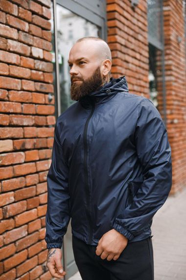 Чоловіча ветровка на блискавці з капюшоном підкладка сітка колір темно-синій, розмір M  BD0024 | Зображення 3