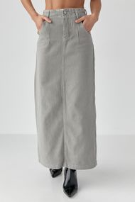 Котонова довга спідниця з розрізом - сірий цвет, L (є розміри)