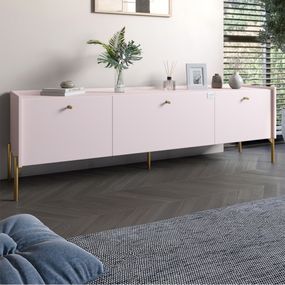 Тумба під телевізор на 3 шухляди LION Wood з золотими ніжками 160х65х40 см Рожевий (LION-042998)