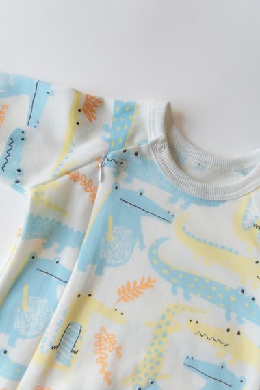 Ромпер на блискавці інтерлок принт Крокодил світлий | Зображення 1