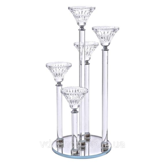 Підсвічник скляний на 5 свічок 16×37.5 см підсвічник декоративний прозорий на ніжці HP-4-18 | Зображення 1