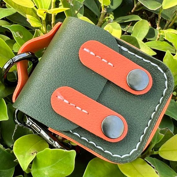 Кожаный футляр Briefcase для наушников AirPods 1/2 Green / Orange | Зображення 2
