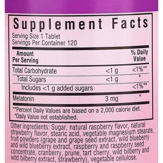 Мелатонін для сну Bluebonnet Nutrition Earth Sweet Chewables Melatonin 3 mg 120 Chewable Tabs Raspberry | Зображення 1