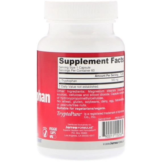Триптофан Jarrow Formulas L-Tryptophan 500 mg 60 Veg Caps | Зображення 1
