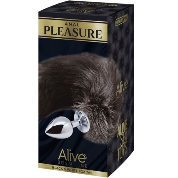 Лисий хвіст-пробка Alive Anal Pleasure чорно-білий, М Sex Aura | Зображення 3