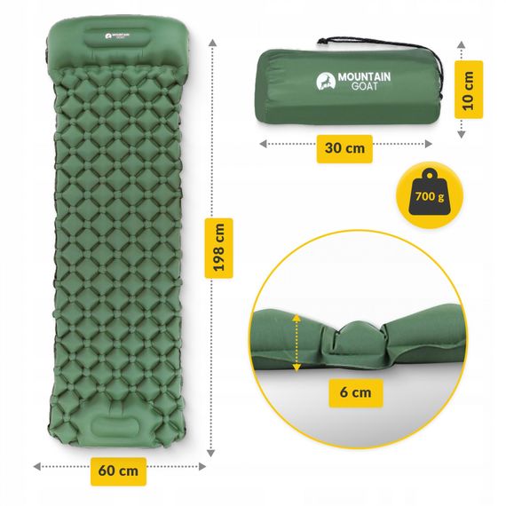 Надувний килимок (каремат) Mountain Goat 190 x 58 x 5 см з вбудованим насосом MG0010 Navy Green (P-5905973400909) | Зображення 6