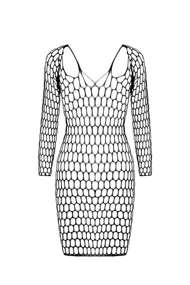 Платье крупная сетка с глубоким декольте и длинными рукавами BS093 черный sexstyle | Зображення 8