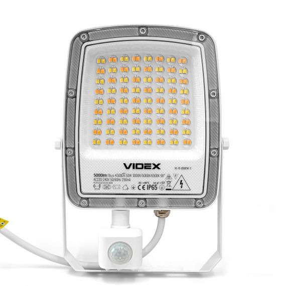 Світлодіодний прожектор VIDEX F5 50W 3000-5000-6500K з датчиком руху 230V White (VL-F5-050CW-S) | Зображення 1