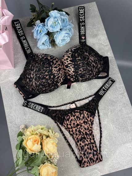 Жіночий комплект Victoria's Secret, комплект зі стразами та мереживом, жіночий комплект Вікторія Сікрет — Нованка 2026 75С, Леопар
