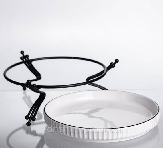 Фруктовниця порцелянова на металевій підставці Ø20 кругла ваза цукерка для фруктів Чорний LB-1570B | Зображення 2