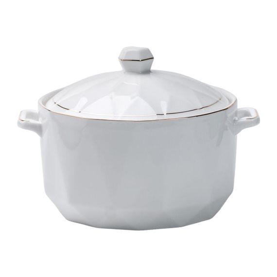 Супница фарфоровая с крышкой и ручками 1,4 л Белая HP1050