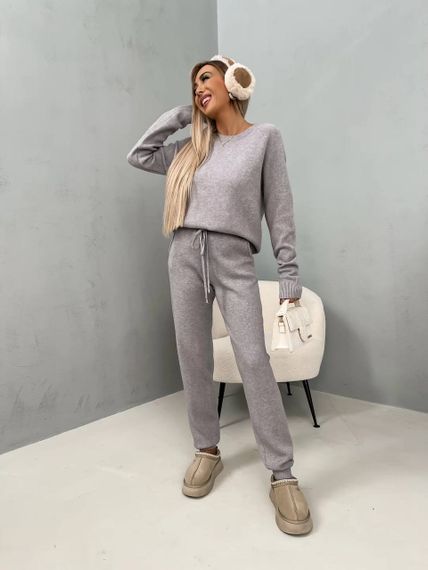 Женский теплый прогулочный костюм из ангоры кофта и штаны, LK144 цвет серый, размер 46/48 | Зображення 1