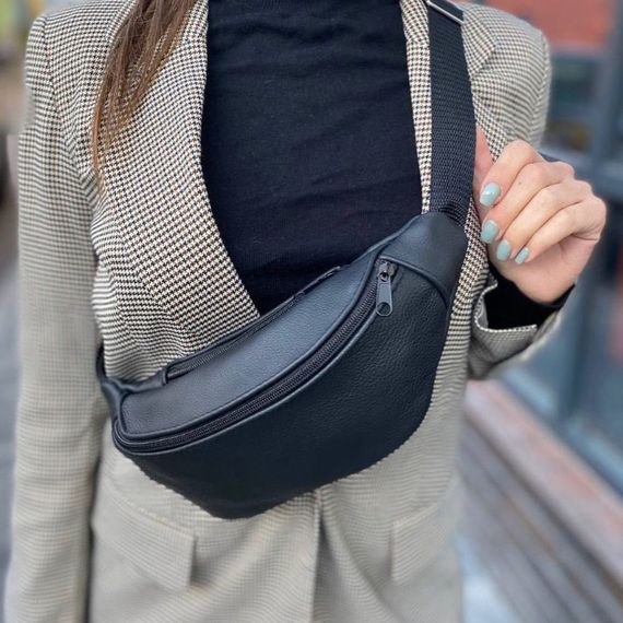 Шкіряна бананка, чоловіча сумка жіноча з натуральної шкіри, чорна барсетка | Зображення 8