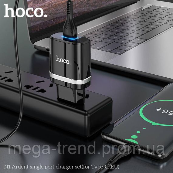Адаптер мережевий Hoco Type-C Cable Ardent charger set N1 |1USB, 2.4A, 12W| (Safety Certified) | Зображення 3