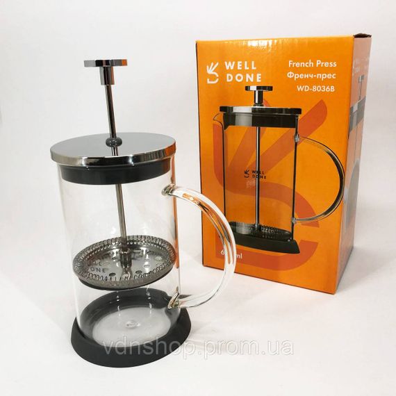 Заварочный чайник стеклянный с ручкой Well, Заварники для заваривания чая с прессом MY-10 | Зображення 2