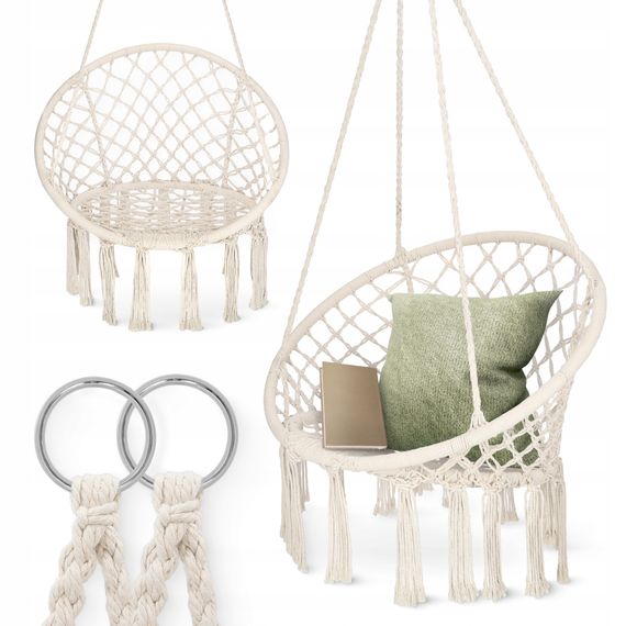 Крісло-гойдалка 4FIZJO Boho Dream 80 см підвісна, плетена Beige (P-5905973404518) | Зображення 6