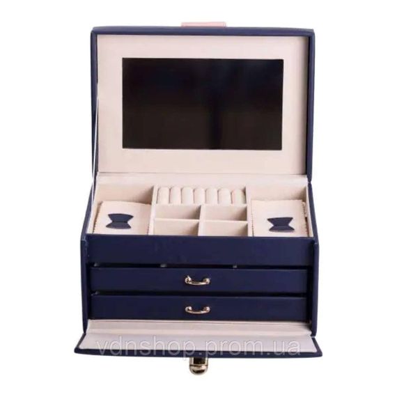 Скринька для прикрас з еко шкіри 3 яруси з дзеркалом органайзер для ювелірних виробів HP-5-17BL