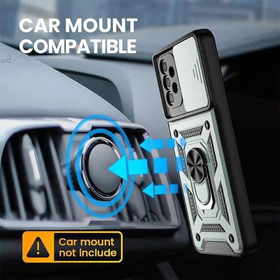 Ударостійкий чохол Camshield Serge Ring для Samsung Galaxy A23 4G TPU+PC, Шторка на камеру, Зелений | Зображення 1