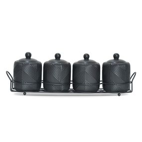 Набор для специй Maestro MR-20003-04CS Geometry Black 4 керамические баночки с подставкой