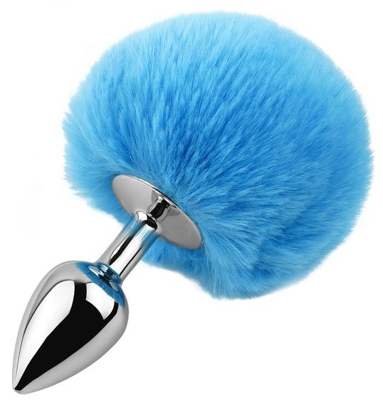 Анальная пробка с хвостом EGZO - Bunny Tail Silver Plug Blue, size S Sex Aura