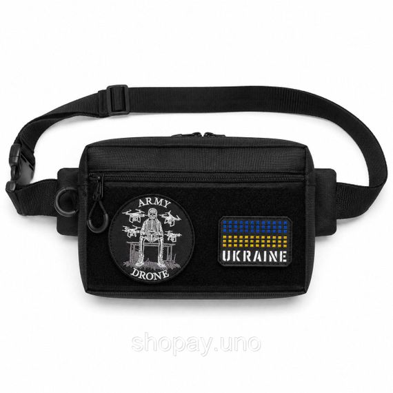 Тактическая сумка-бананка Cordura черная, 25×17×7 см, панель для патчей, 4 кармана, через плечо / на пояс | Зображення 8