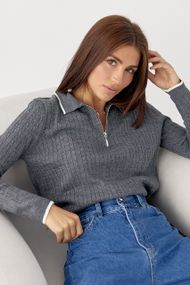 В'язане поло з довгими рукавами - сірий цвет, ONE SIZE (є розміри)