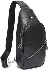 Мужская сумка-слинг кожаная черная Tiding Bag 7579