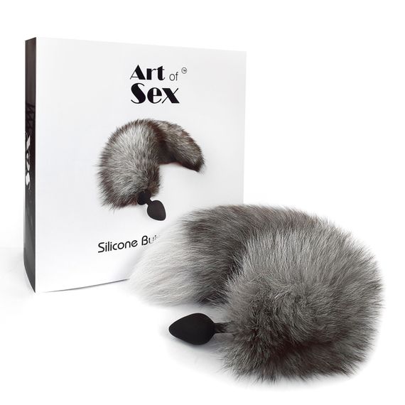 Силіконова анальна пробка з хвостом із натурального хутра Art of Sex size M Artctic fox | Зображення 4