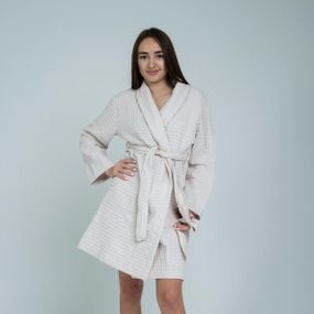 Женский вафельный халат без капюшона Lelit,Вафельная,Бежевый, S-M и L-XL.