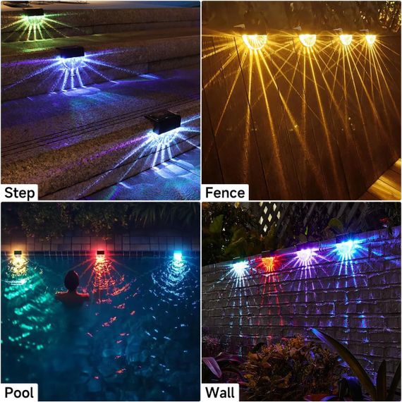 Світильники садові сонячні LED, набір 6 шт, тепле біле світло 7 кольорів, освітлення для сходів, тераси, двору IP55 водонепроникні | Зображення 3