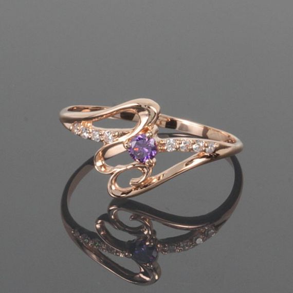 Кольцо из красного золота с аметистом и фианитами 20 | Зображення 3