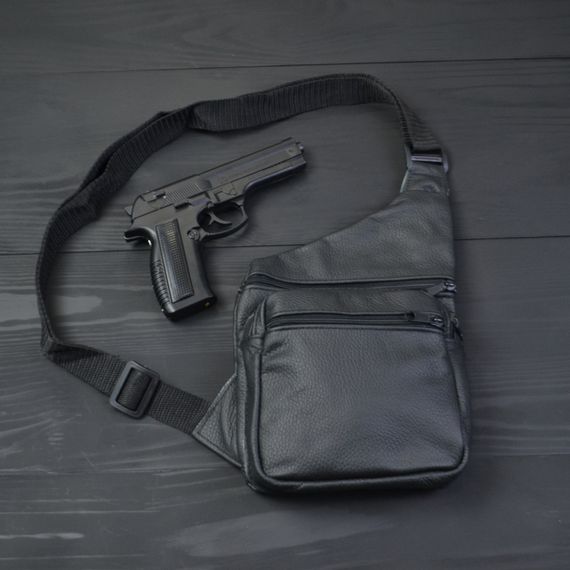 Чоловіча сумка з натуральної шкіри, тактична сумка - месенджер чорна, тактична сумка на груди | Зображення 3