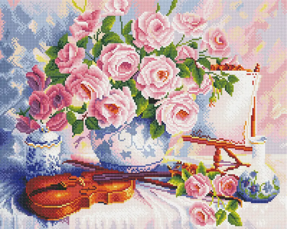Алмазна мозаїка Троянди і скрипка 40х50 см ColorArt SP050