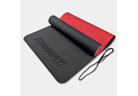 Килимок для йоги та фітнесу EasyFit TPE+TC 6 мм двошаровий чорний-червоний (EF-1924-BR)