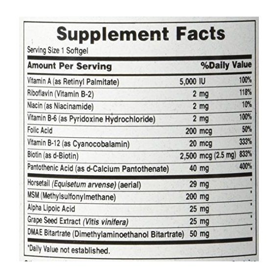 Комплекс для шкіри, волосся, нігтів Puritan's Pride Hair, Skin & Nails One Per Day Formula 30 Softgels | Зображення 1