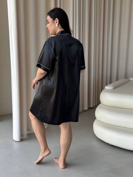 Чорна шовкова сорочка на ґудзиках PLUS SIZE | Зображення 7