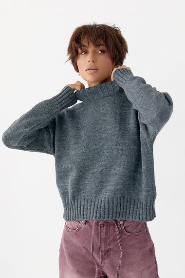 В'язаний светр з горловиною-стійкою - сірий цвет, ONE SIZE (є розміри) | Зображення 4